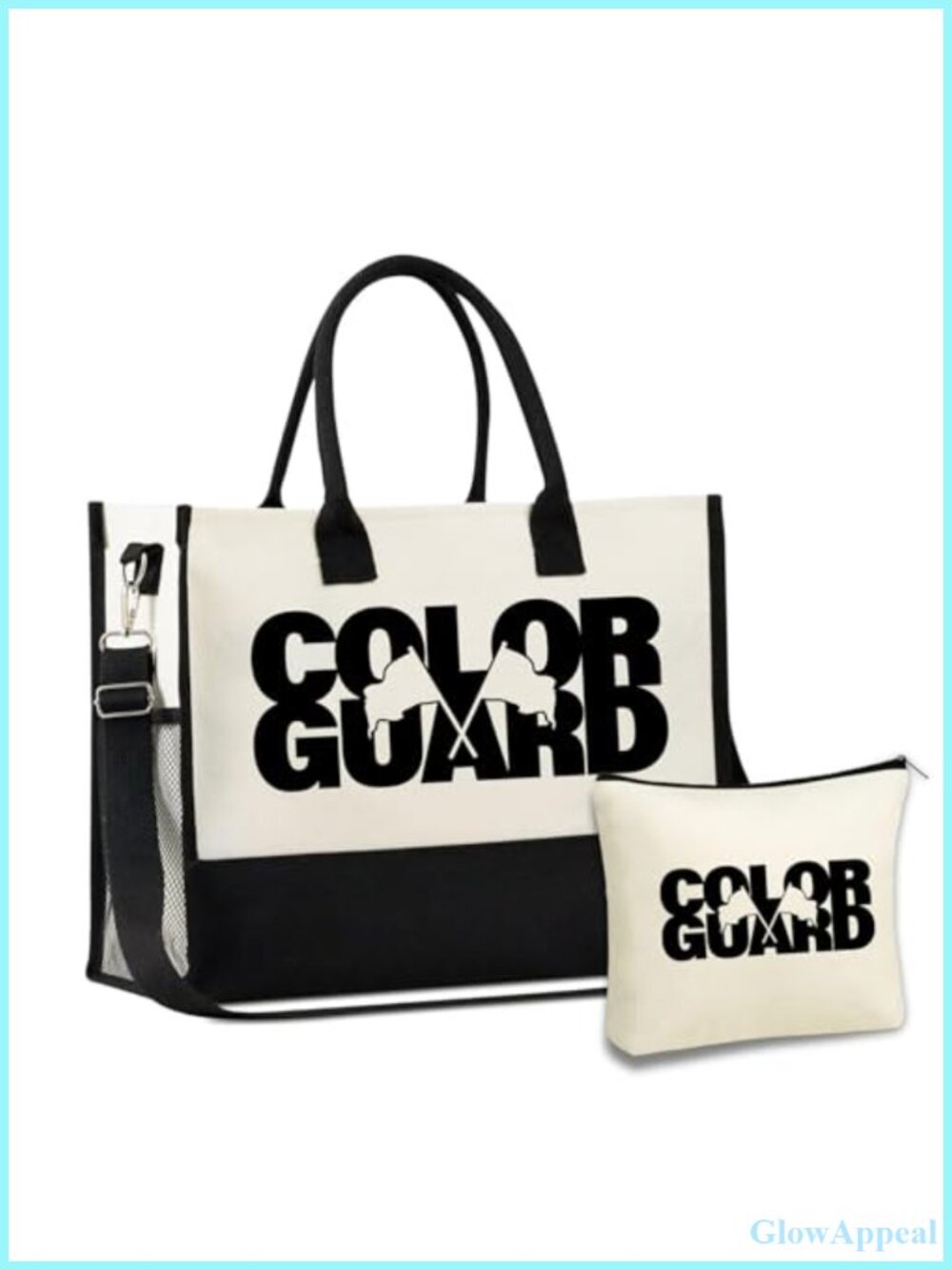 Canvas Tote Bag with Makeup Pouch Set Zippered Shoulder Strap